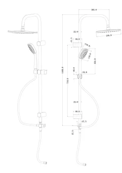 Colonne de douche sans robinetterie avec pommeau + douchette 3 jets + flexible + barre réglable chrome GoodHome Teesta