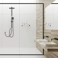 Colonne de douche sans robinetterie avec pommeau + douchette+ flexible + barre réglable, Noir