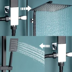 Colonne de douche sans robinetterie avec pommeau + douchette+ flexible + barre réglable, Noir