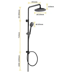 Colonne de douche sans robinetterie avec pommeau + douchette+ flexible + barre réglable, Noir