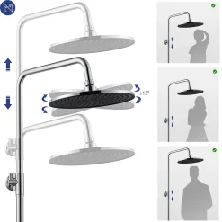 Colonne de douche sans robinetterie avec pommeau + douchette 4 jets + flexible + barre réglable, chromé