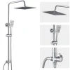 Colonne de douche sans robinetterie avec pommeau + douchette + flexible + barre réglable, chromé