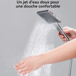 Colonne de douche sans robinetterie avec pommeau + douchette + flexible + barre réglable, chromé