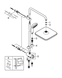 Colonne de douche sans robinetterie avec pommeau + douchette 1 jet + flexible + barre réglable Grohe Vitalio Start 250 Cube