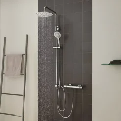 Colonne de douche sans robinetterie avec pommeau + douchette+ flexible + barre réglable