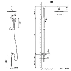 Colonne de douche sans robinetterie avec pommeau + douchette+ flexible + barre réglable