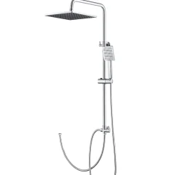 Colonne de douche sans robinetterie avec pommeau + douchette+ flexible + barre réglable, chrome