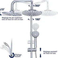 Colonne de Douche sans Robinetterie Murale Hydromassante avec Douchette et Pommeau de Douche Chromé