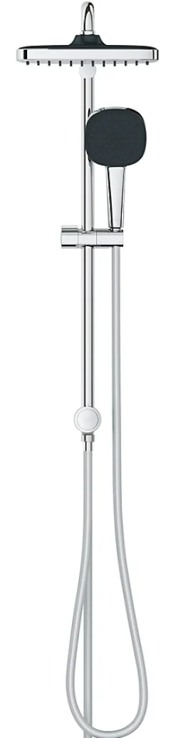 Colonne de douche sans robinetterie avec douchette + pommeau + flexible + barre, chrome carré, Grohe Vitalio Start 250