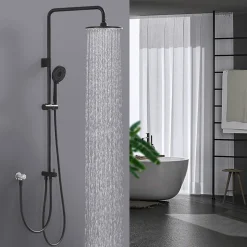 Colonne de Douche sans Robinetterie Effet Pluie avec Douchette 3 Fonctions Noir pour Salle de Bain