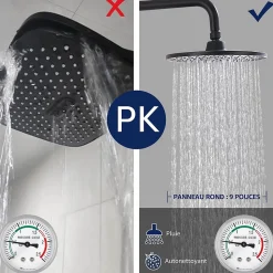 Colonne de Douche sans Robinetterie Effet Pluie avec Douchette 3 Fonctions Noir pour Salle de Bain