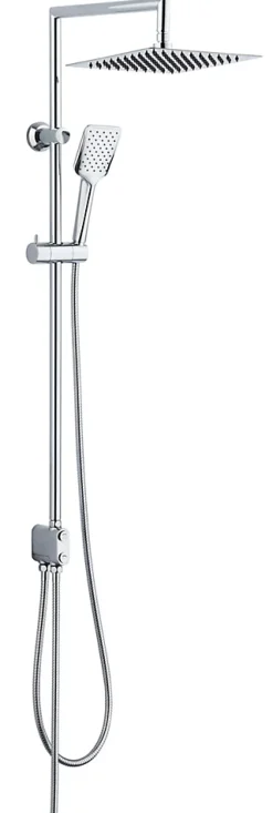 Colonne de douche sans robinetterie avec pommeau + douchette 1 jet + flexible + barre réglable, chrome, Edouard Rousseau Koniki