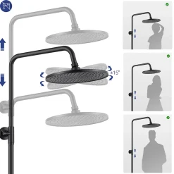 Colonne de douche sans robinetterie avec pommeau + douchette 4 jets + flexible + barre réglable, Noir