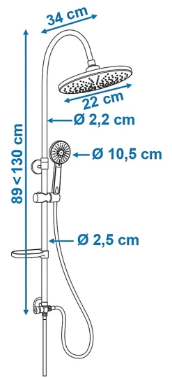 Colonne de douche sans robinetterie avec pommeau + douchette 2 jets + flexible + barre réglable, chrome, Edouard Rousseau Spatial
