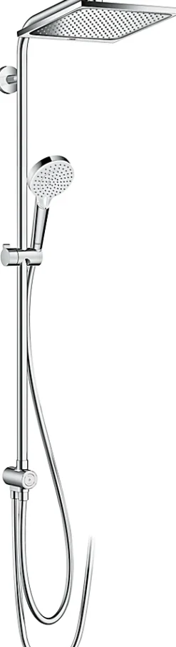 Colonne de douche sans robinetterie avec pommeau + douchette 1 jet + flexible + barre de douche, chrome, Hansgrohe Crometta E