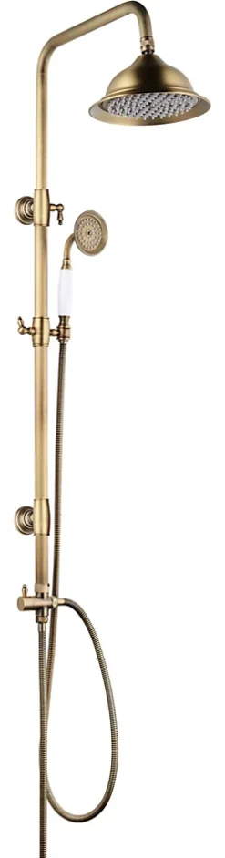Colonne de douche sans robinetterie avec pommeau + douchette 1 jet + flexible + barre réglable, vieux bronze, Edouard Rousseau Retro
