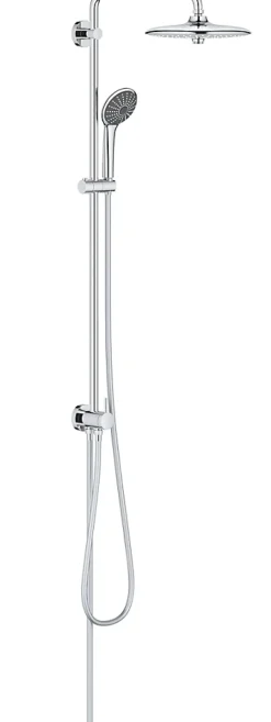 Colonne de douche sans robinetterie avec pommeau + douchette 3 jets + flexible + barre réglable, chrome, Grohe Vitalio Joy System 260