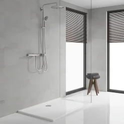 Colonne de douche sans robinetterie avec pommeau + douchette 3 jets + flexible + barre réglable, chrome, Grohe Vitalio Joy System 260