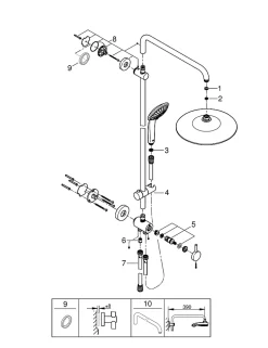 Colonne de douche sans robinetterie avec pommeau + douchette 3 jets + flexible + barre réglable, chrome, Grohe Vitalio Joy System 260