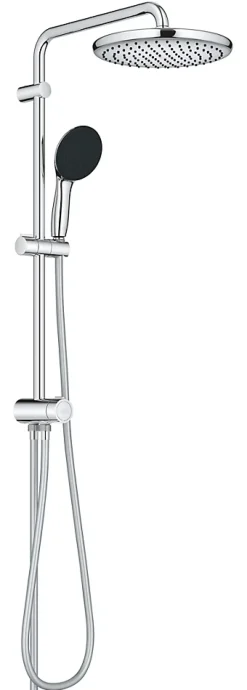 Colonne de douche sans robinetterie avec douchette + pommeau + flexible + barre, chrome rond, Grohe Vitalio Start 250