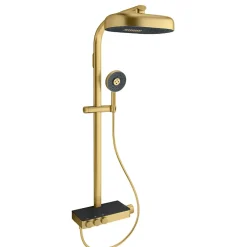 Colonne de douche thermostatique JACOB DELAFON Grands Boulevards avec tablette en verre laiton brossé