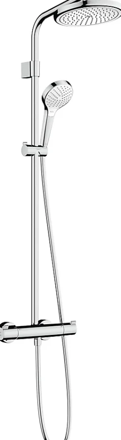 Colonne de douche thermostatique avec pommeau + douchette 3 jets + flexible + barre réglable, chrome, Hansgrohe Waterforms 220