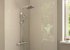 Colonne de douche thermostatique avec pommeau + douchette 3 jets + flexible + barre réglable, chrome, Hansgrohe Waterforms 220