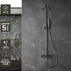Colonne de Douche Thermostatique Anti-Calcaire Black Gun Métal IMEX NAPOLES BTN047/BGM
