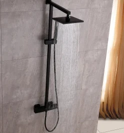 Colonne de douche thermostatique murale laiton + tête de douche 23x23cm - Noir mat - 110x15cm - SEDAL 8921B