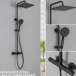 Colonne de Douche Thermostatique 5 Fonctions, SOFETIY MAX Ensemble de Douche Noir, Douche avec Tête de Douche de 12 pouces