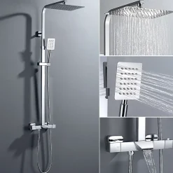 Colonne de Douche Thermostatique 3 Fonctions, Auralum MAX Ensemble de Douche Chrome avec pomme Douchette Robinet de Baignoire