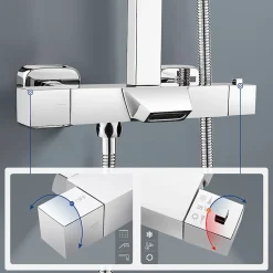 Colonne de Douche Thermostatique 3 Fonctions, Auralum MAX Ensemble de Douche Chrome avec pomme Douchette Robinet de Baignoire