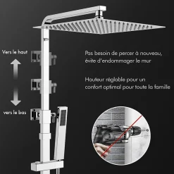Colonne de Douche Thermostatique Ensemble de Douche Corps en Laiton Hauteur Réglable 855-1105mm Système de Douche