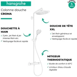 Colonne de douche thermostatique HANSGROHE Croma Select S 280 blanc mat
