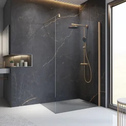 Colonne de douche thermostatique avec pommeau + douchette + flexible + barre réglable, coloris cuivre, Schulte Rain