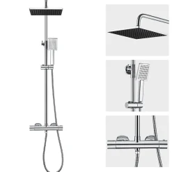 Colonne de Douche Thermostatique avec mitigeur , Auralum MAX Ensemble de Douche Noir, Douche avec Tête de Douche de 12 pouce