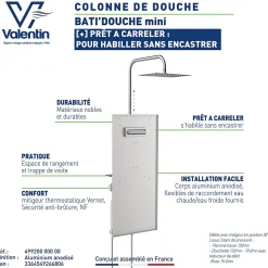 Colonne de douche thermostatique hydromassante mini prête à carreler, en aluminium anodisé, Valentin Batidouche