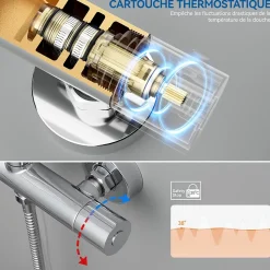 Colonne de Douche Thermostatique 5 Fonctions, SOFETIY MAX Ensemble de Douche , Douche avec Tête de Douche de 12 pouces