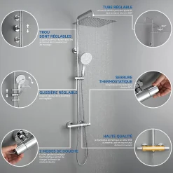 Colonne de Douche Thermostatique 5 Fonctions, SOFETIY MAX Ensemble de Douche , Douche avec Tête de Douche de 12 pouces
