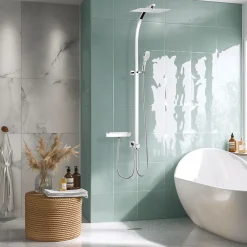 Colonne de douche thermostatique avec pomme de tête, douchette et flexible, chrome, Valentin Inouie