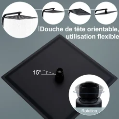 Colonne de Douche Thermostatique Noir Ensemble de Douche Corps en Laiton Hauteur Réglable 855-1105mm Système de Douche
