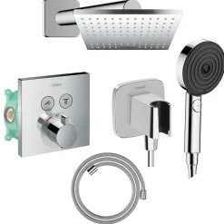 Colonne de douche thermostatique HANSGROHE ShowerSelect E Douche de tête Vernis Shape Flexible Designflex Douchette Pulsify chromé