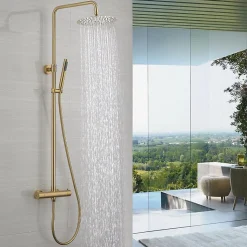 COLONNE DE DOUCHE THERMOSTATIQUE EN LAITON DORÉ BROSSÉ SC418 COLLECTION SCAMANDRE