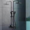 Colonne de douche thermostatique hauteur réglable design + tablette acier inox + mitigeur et pommeau Carrés - Noir mat - BS371