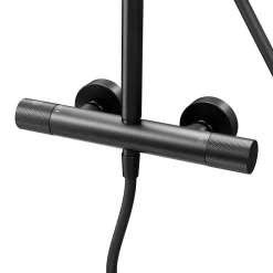 Colonne de douche thermostatique + barre réglable + douchette + flexible, noir mat, GoodHome Owens