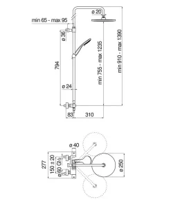 Colonne de douche thermostatique TONDA - Coloris : PVD miele brossé