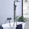 Colonne de Douche Thermostatique Noir Ensemble de Douche Robinet Cascade pour Baignoire Laiton Set de Douche Hauteur Réglable