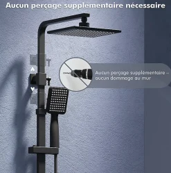 Colonne de Douche Thermostatique Noir Ensemble de Douche Robinet Cascade pour Baignoire Laiton Set de Douche Hauteur Réglable