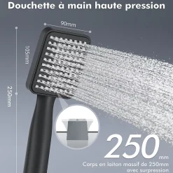 Colonne de Douche Thermostatique Noir Ensemble de Douche Robinet Cascade pour Baignoire Laiton Set de Douche Hauteur Réglable