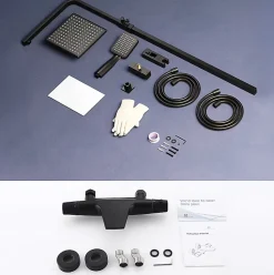 Colonne de Douche Thermostatique Noir Ensemble de Douche Robinet Cascade pour Baignoire Laiton Set de Douche Hauteur Réglable